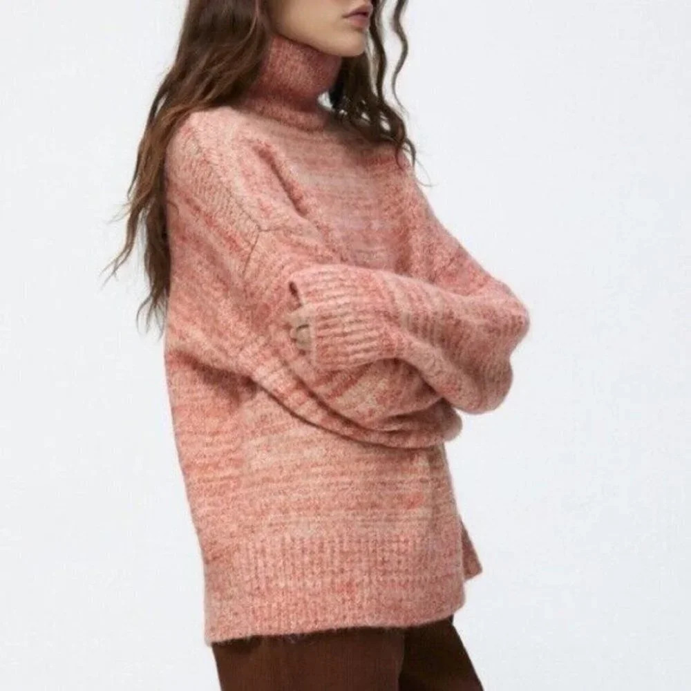 Zara Wool Alpaca Blend Soft Knit Sweater Oversized Heather Orange Size XS/Small